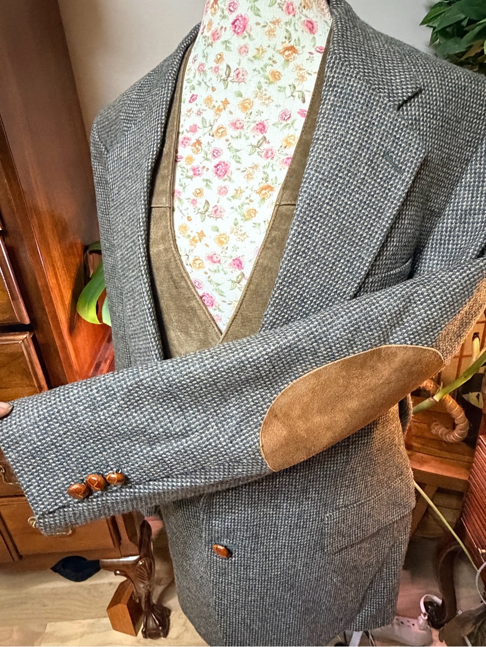Vtg Oak Creek Tweed Elbow Patch Sport Coat 42R- Gun Club Check, Made in USA- NOS